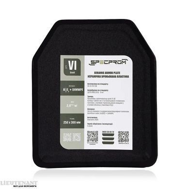 Комплект керамічних плит 6 класу захисту Specprom, 5.6 кг, 25х30 см, чорні