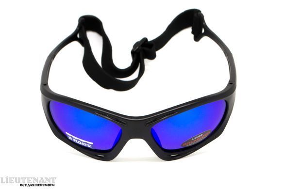 Непотопаючі окуляри з поляризацією Hydro Polarized (G-Tech&trade; blue) BluWater, Anti-Fog, сині дзеркальні в чорній оправі фото