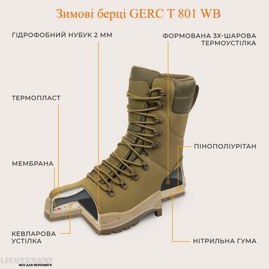 Зимние тактические берцы Т-801-WB ТМ GERC, кевларовая стелька, 39 размера, 25.5 см, койот