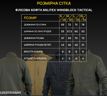 Флісова кофта Militex Windblock Tactical mod. 4, розмір S, койот