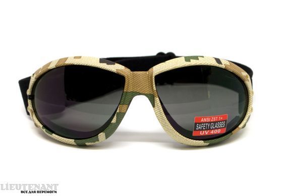 Очки защитные с уплотнителем Global Vision Eliminator Camo Pixel (gray), серые в камуфлированной оправе фото